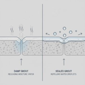 Cross Section Diagram Comparing Curing Grout Release Moisture Vs Sealed Grout 300x300