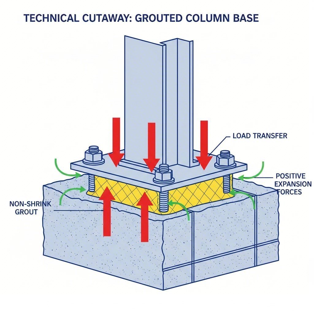 non shrink grout expands to fill voids under baseplates ensuring 100 load transfer